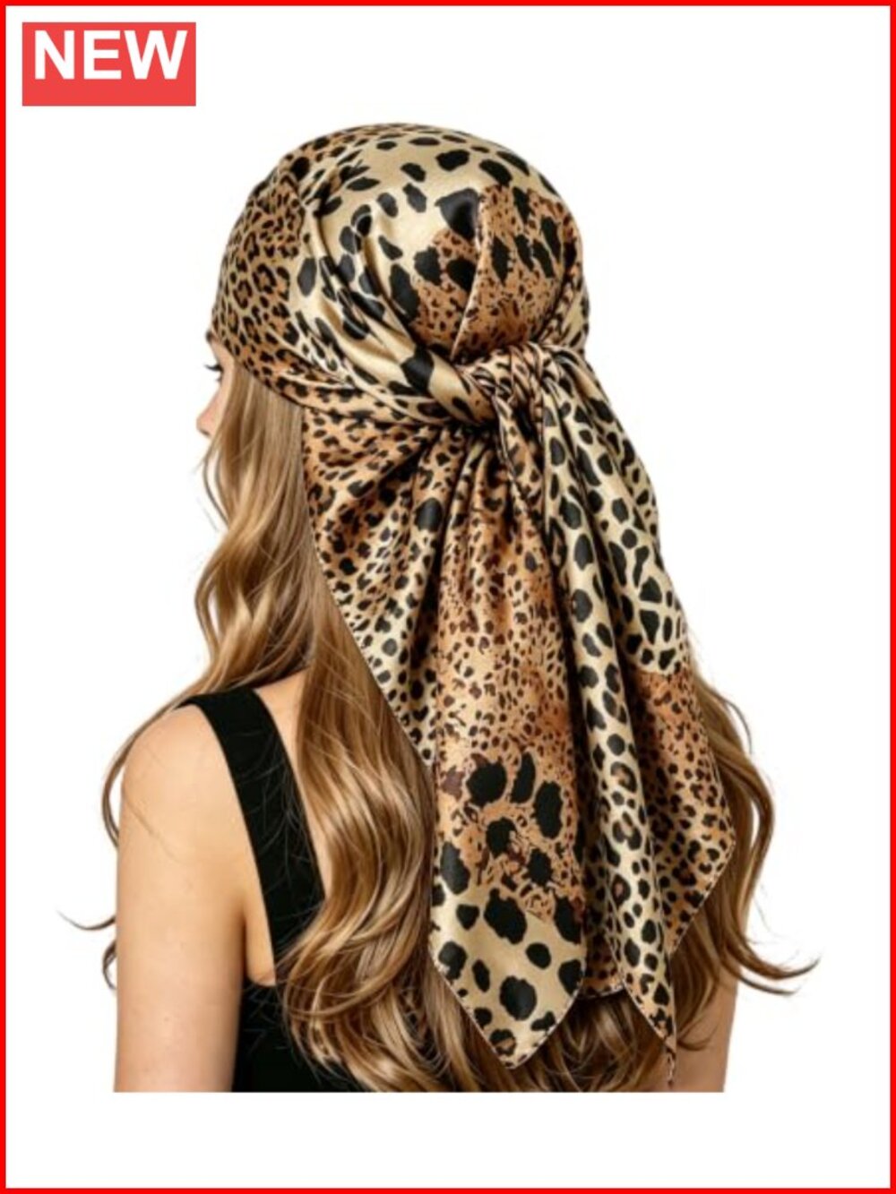 Women Leopard Print Satin Square Scarf 35x35 Cheetah Headscarf Neck Shawl